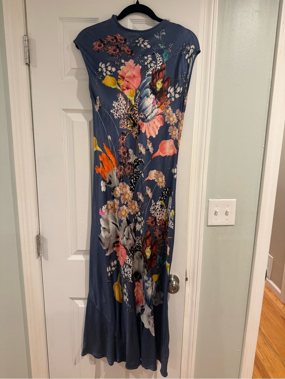 Maeve Slate Blue Floral Maxi Dress with Multicolor Blooms